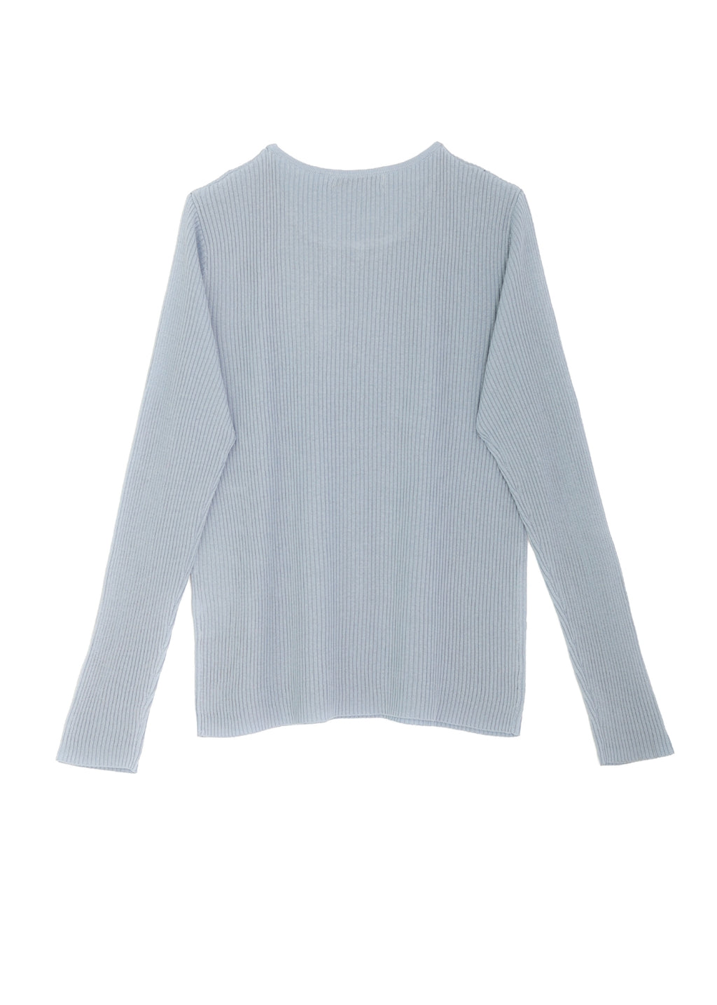 Rundhalsad ribbstickad sidentröja, Sky blue