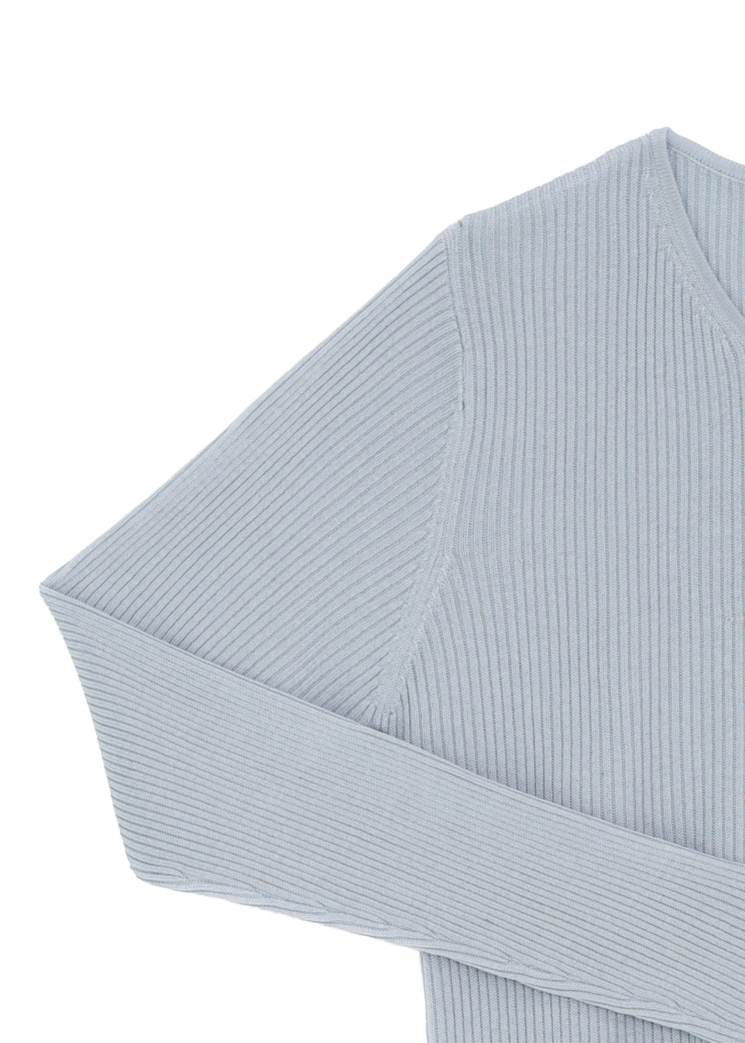 Rundhalsad ribbstickad sidentröja, Sky blue