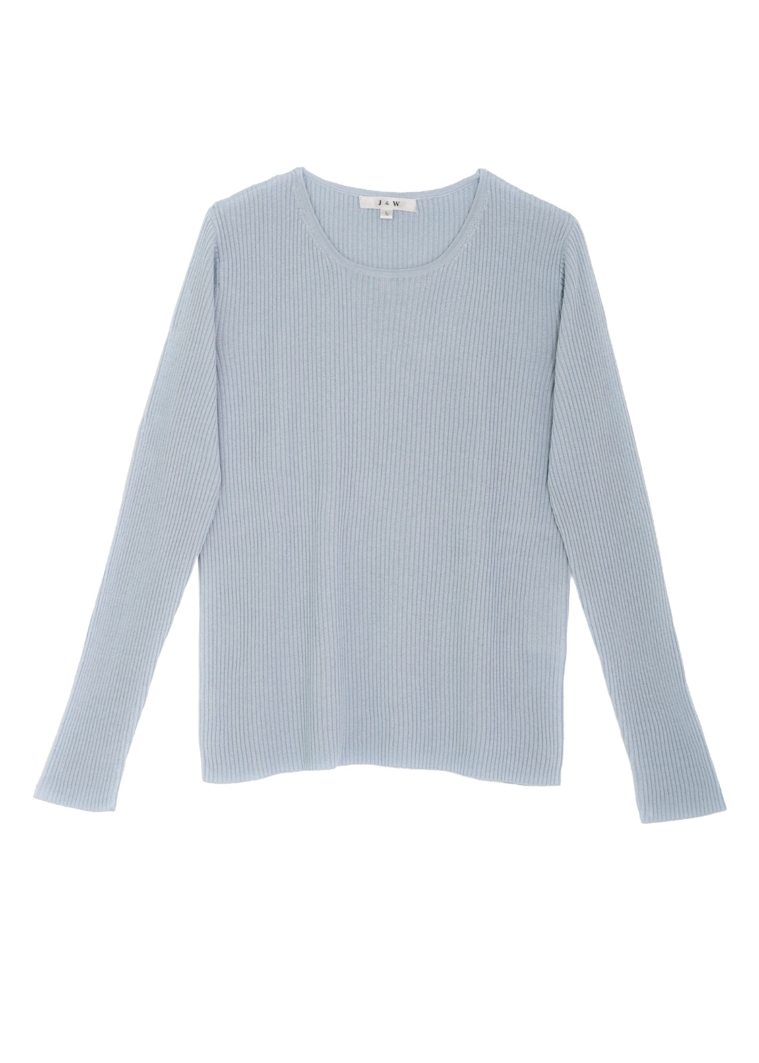 Ribbstickade siden tröja med rund hals är en tidlös klassiker.