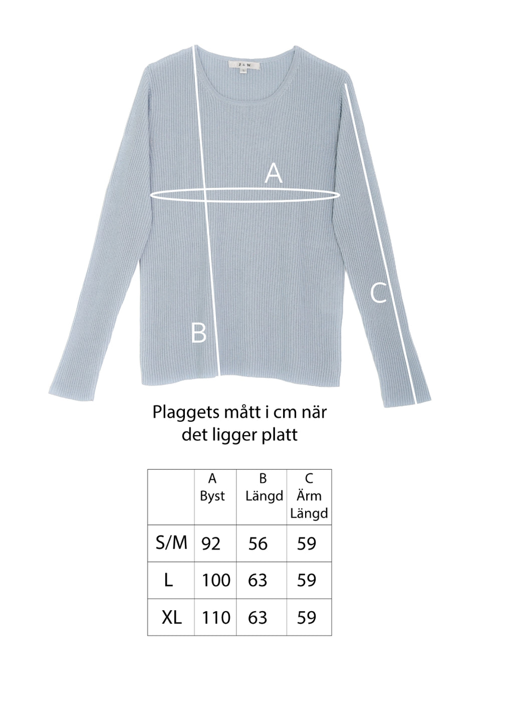 Rundhalsad ribbstickad sidentröja, Sky blue