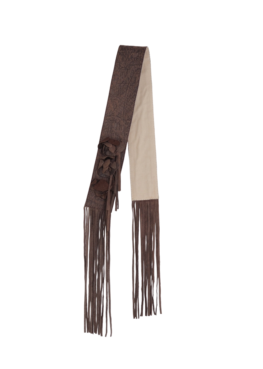 Brunt läderbälte med fransar