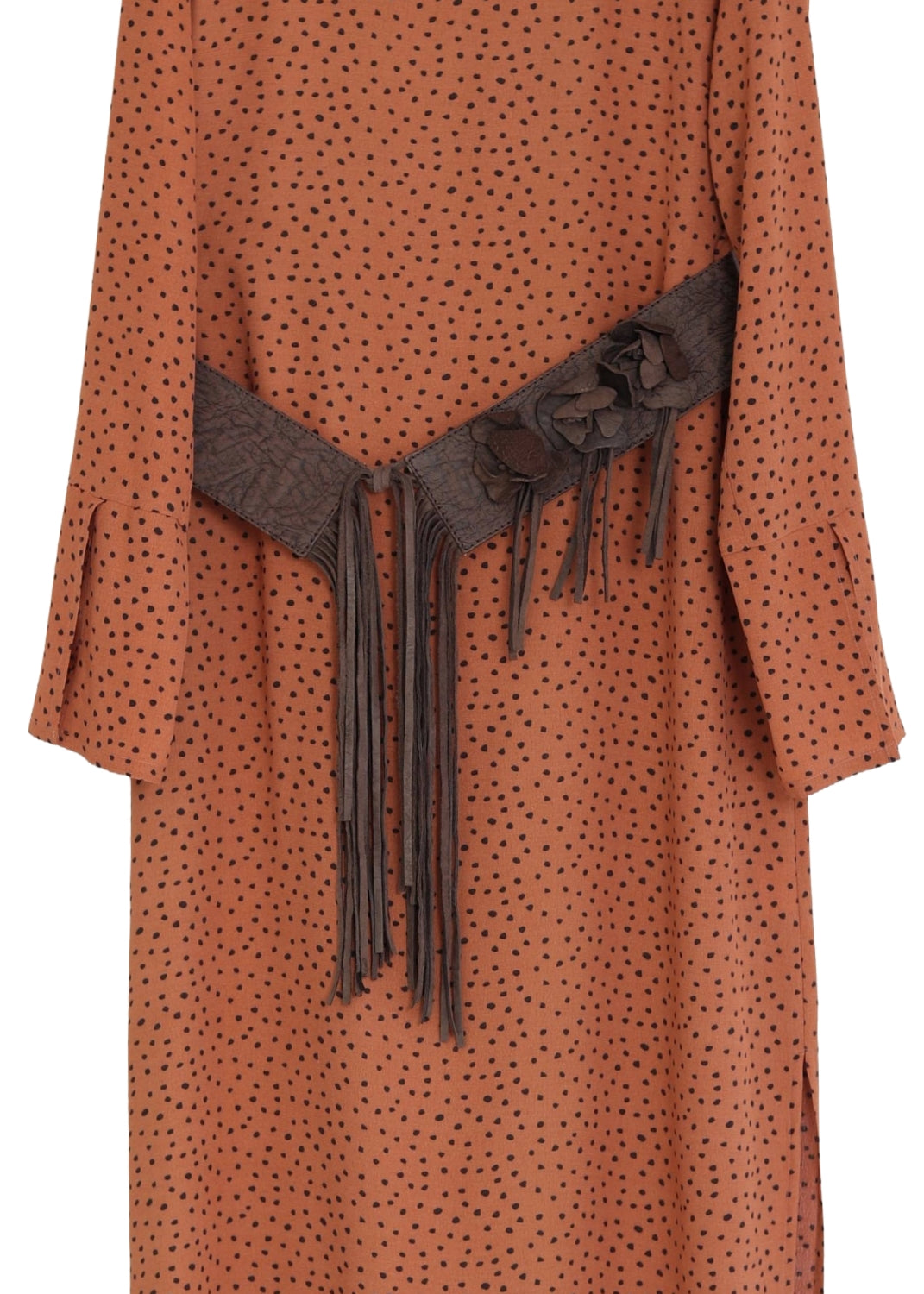 Brunt läderbälte med fransar