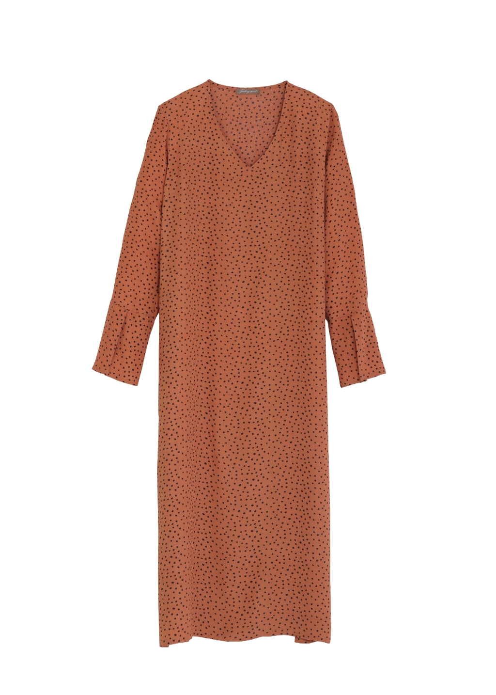 Mönstrad V-ringad midilång klänning med ärm i viskos.