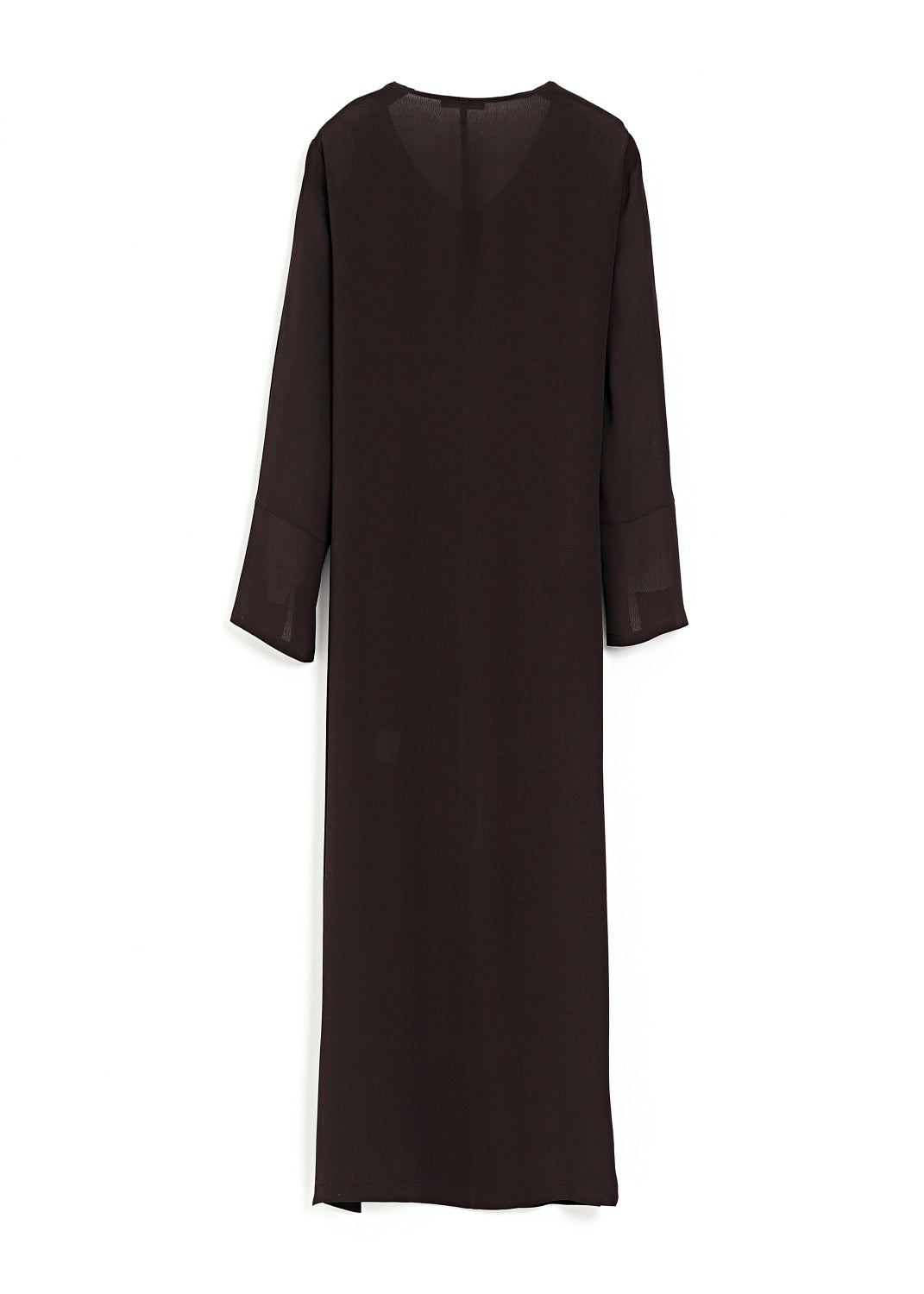 V-ringad midilång klänning med ärm - Espresso brown