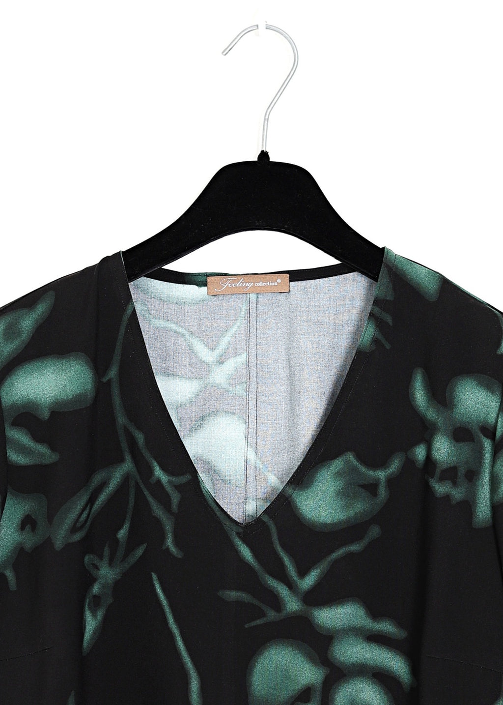 V-ringad midilång klänning med ärm - green/black