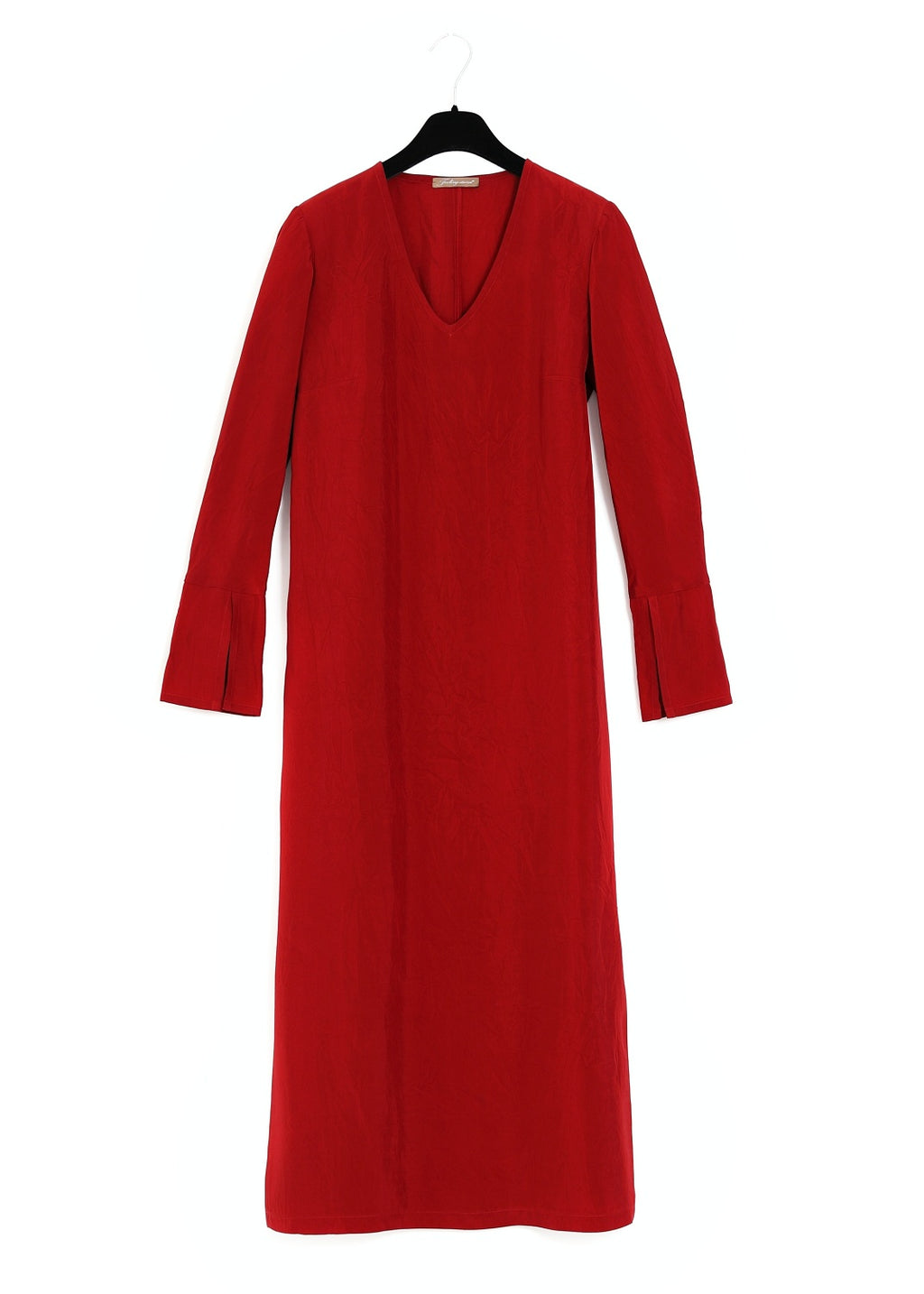 Vinröd V-ringad midilång klänning med lång ärm