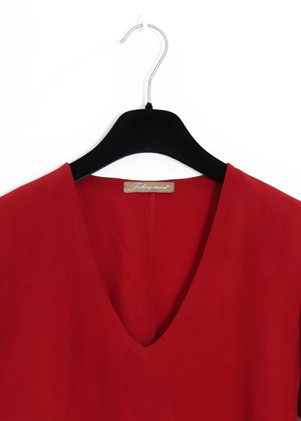 V-ringad midilång klänning med ärm - Ruby red