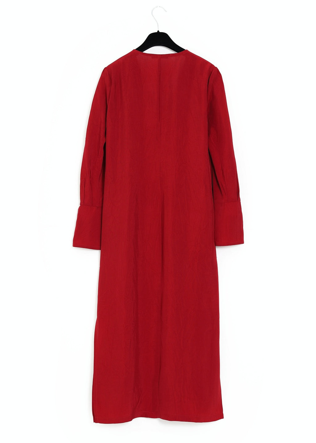 V-ringad midilång klänning med ärm - Ruby red