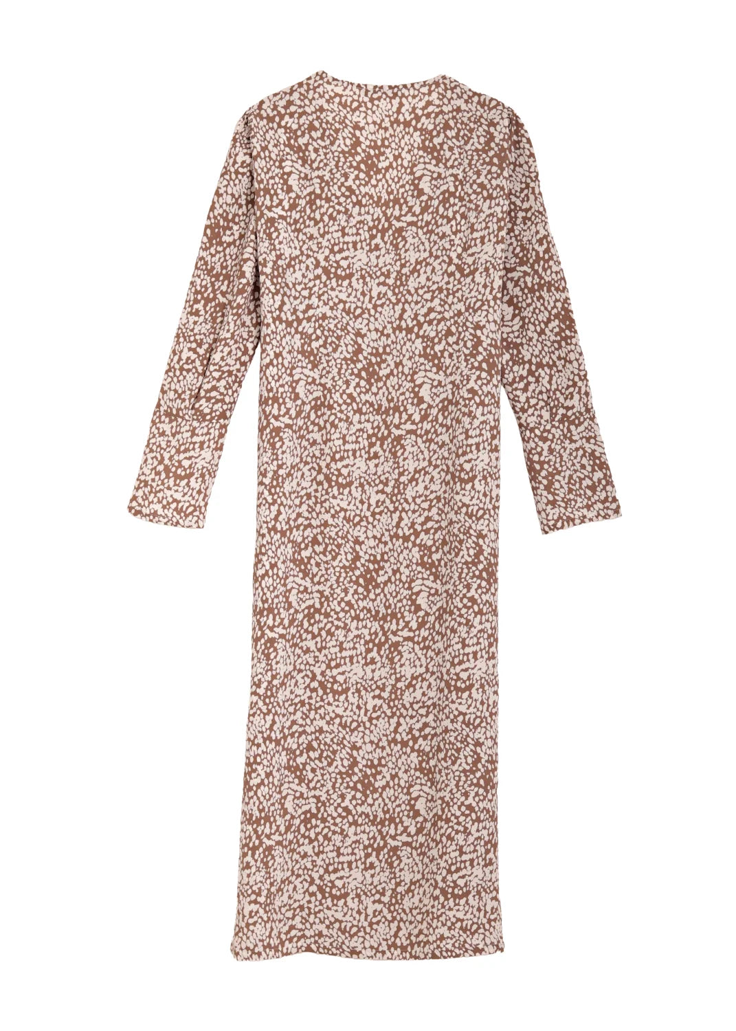 V-ringad lång klänning med ärm i viskos | Ruby dress Spotted taupe