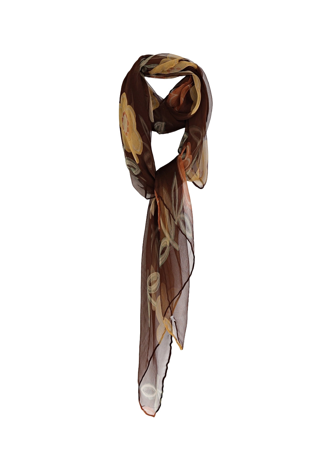 Stor sidenchiffon scarf i bruna toner