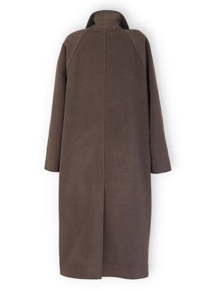 Lång dubbelknäppt Ull kappa - Brown-Green