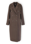 Lång dubbelknäppt Ull kappa - Brown
