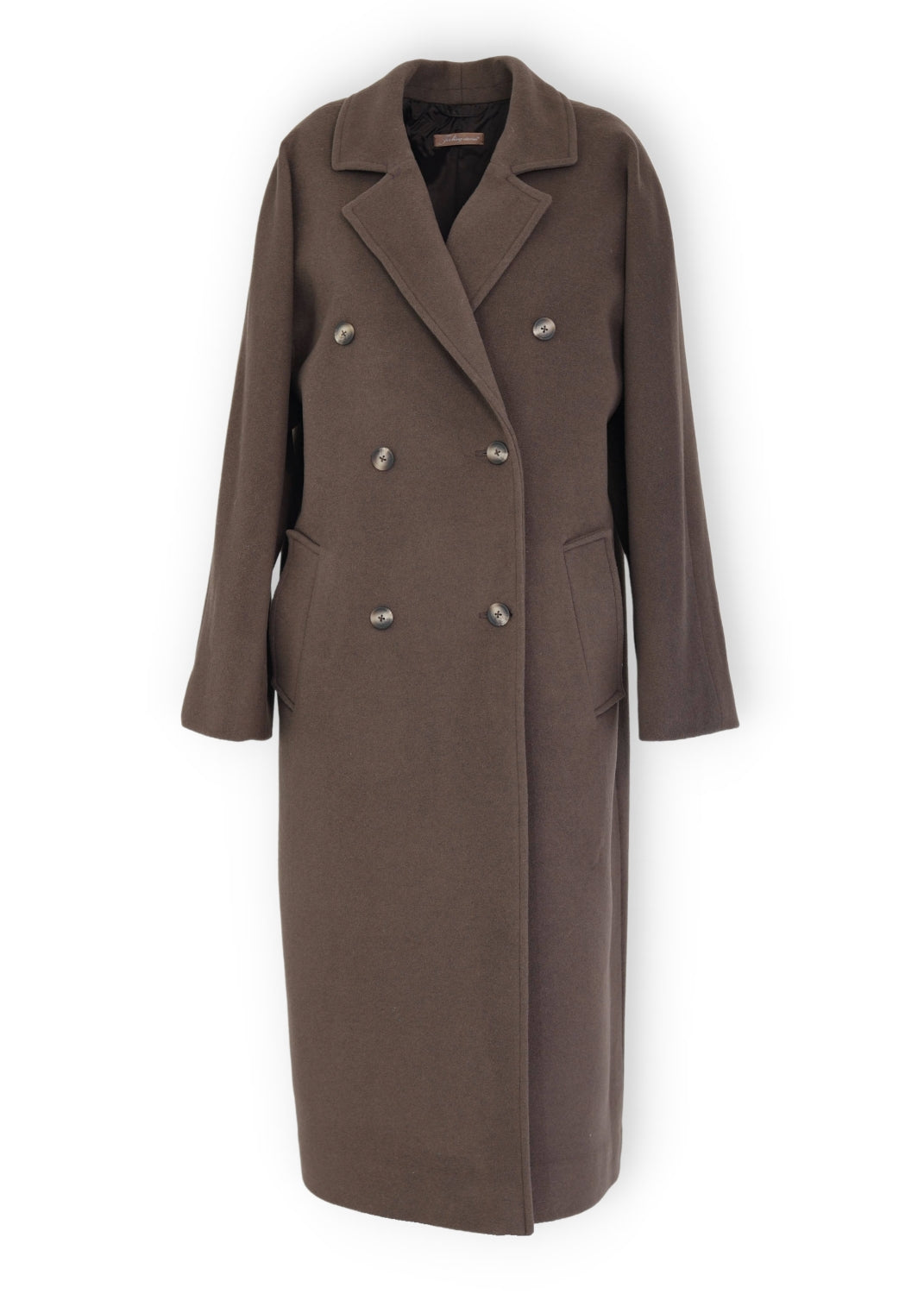 Lång dubbelknäppt Ull kappa - Brown
