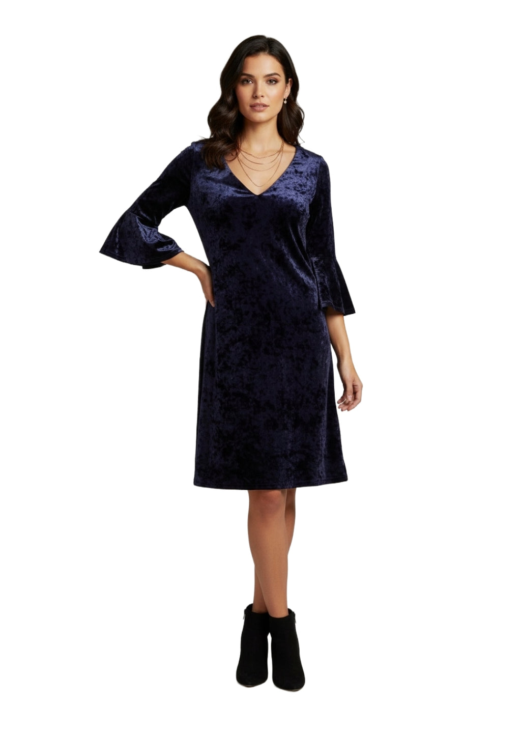 Sammetsklänning med ärm - Dark blue