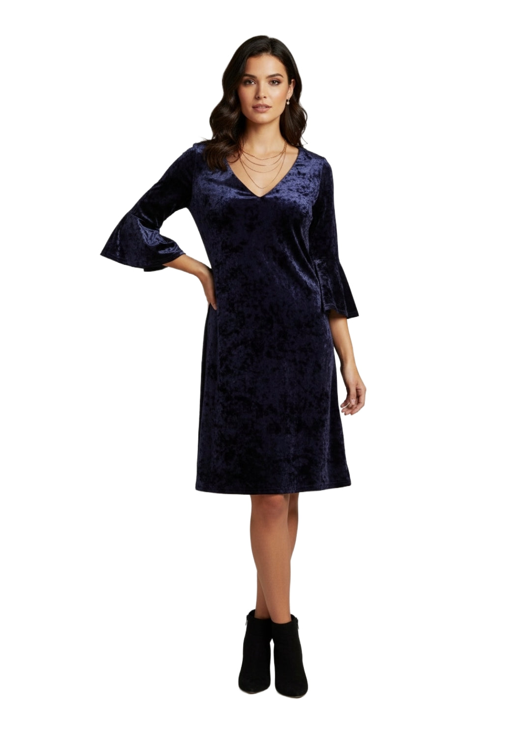 Sammetsklänning med ärm - Dark blue