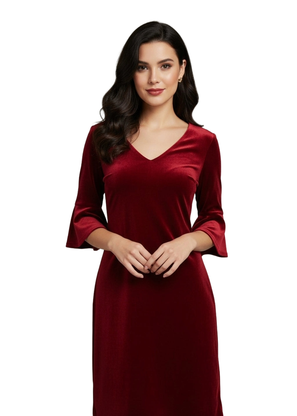 Sammetsklänning med ärm - Ruby red