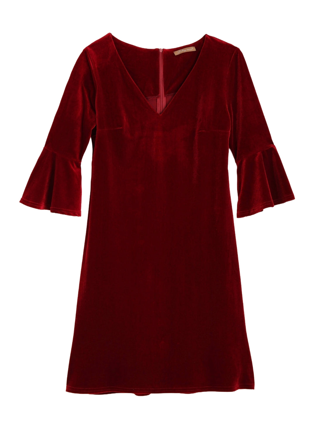 V-ringad sammetsklänning med klockade ärmar.