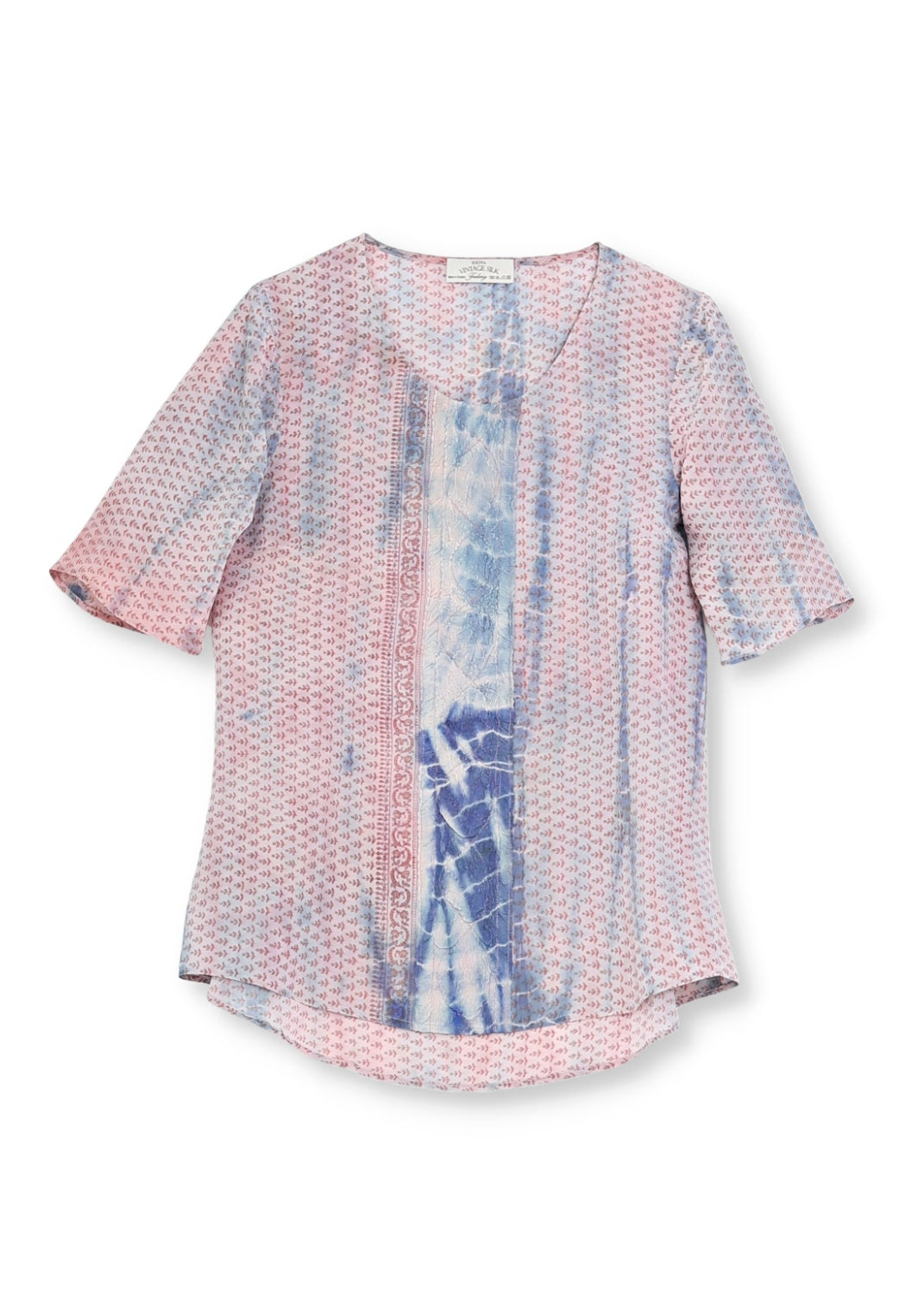 Vintage Siden T-shirt med rund hals och kort ärm