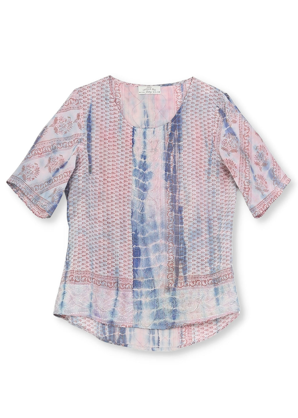 Vintage Siden T-shirt med rund hals och kort ärm