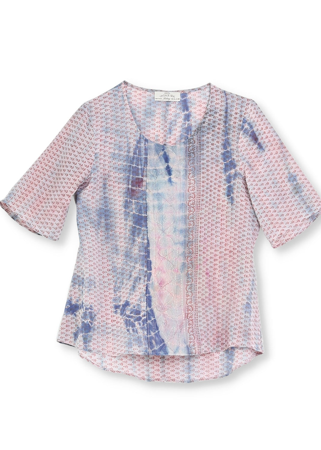 Vintage Siden T-shirt med rund hals och kort ärm