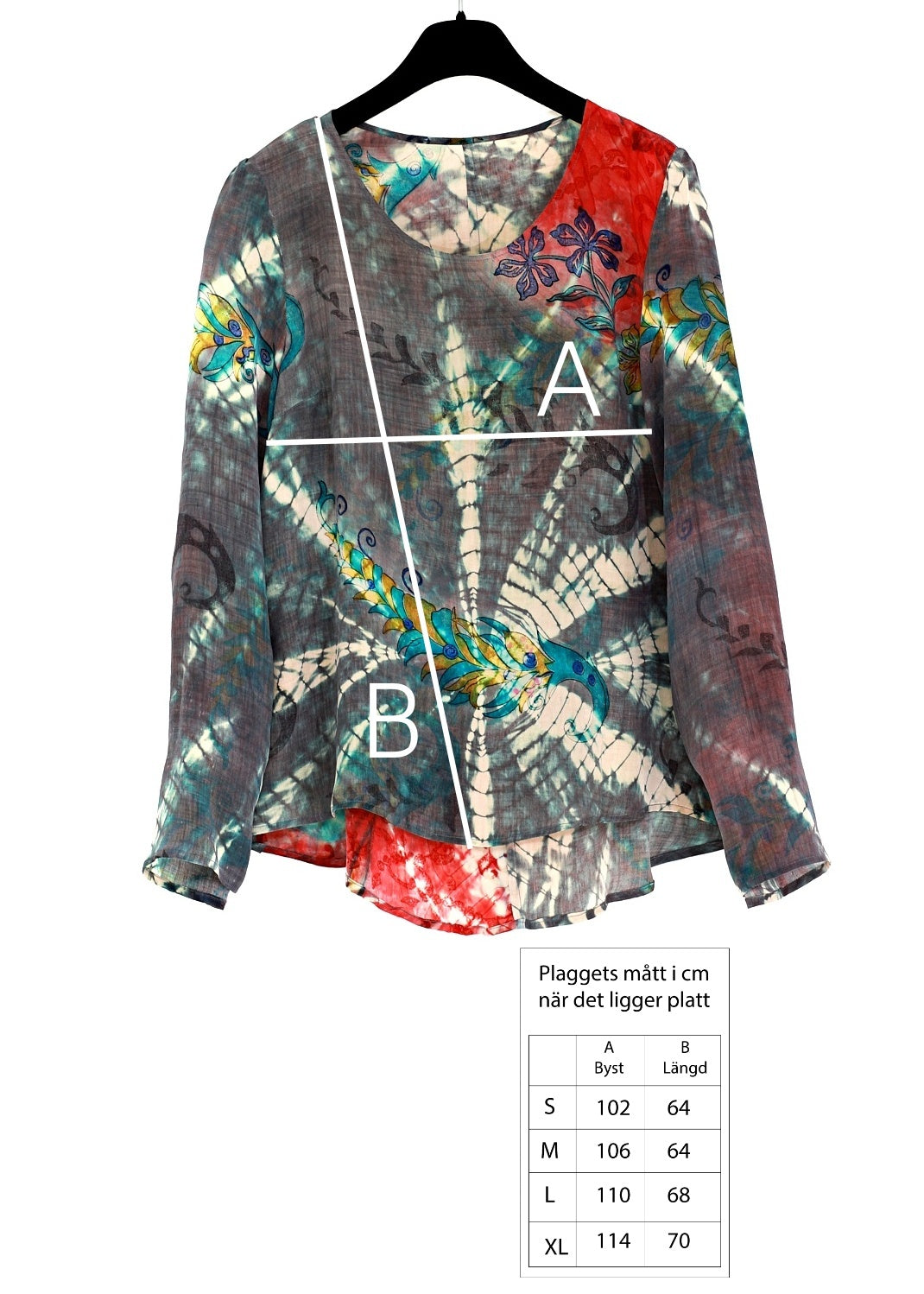 Vintage sidenblus med lång ärm - Peakock