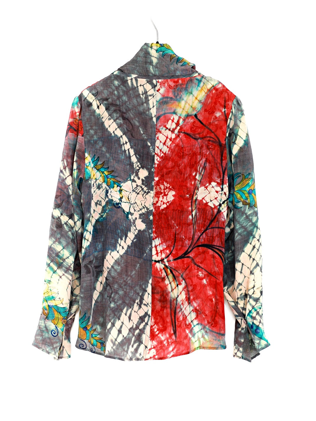 Vintage sidenblus med polokrage - Peakock