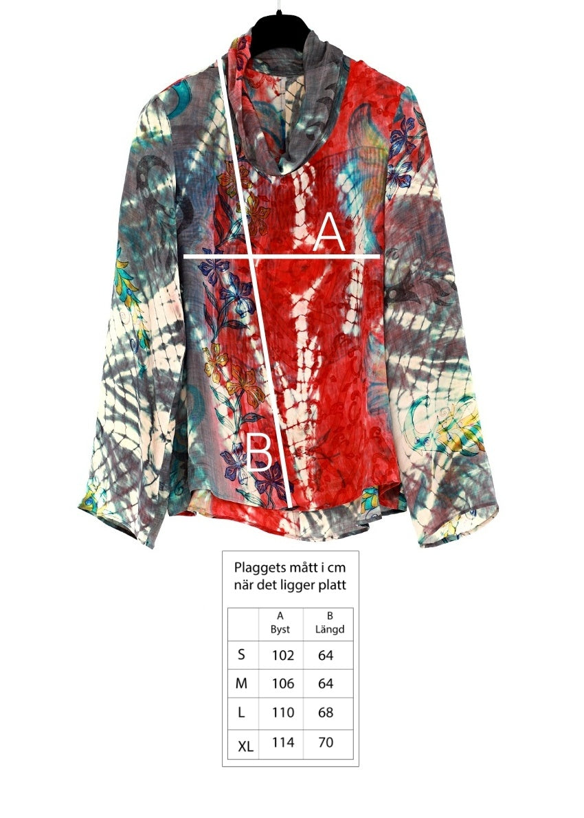 Vintage sidenblus med polokrage - Peakock