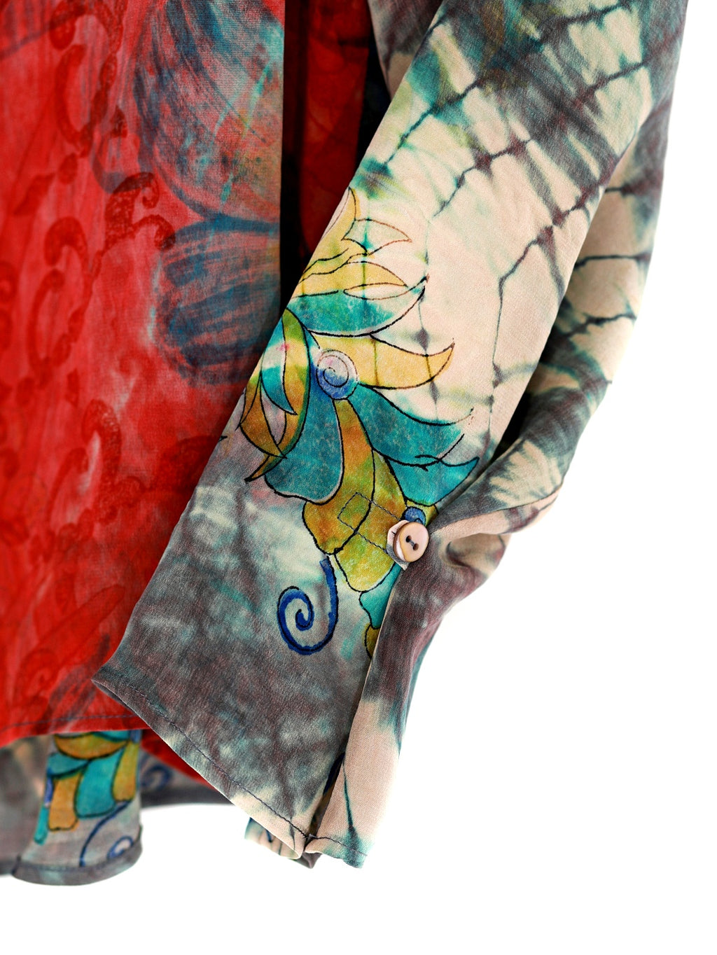 Vintage sidenblus med polokrage - Peakock