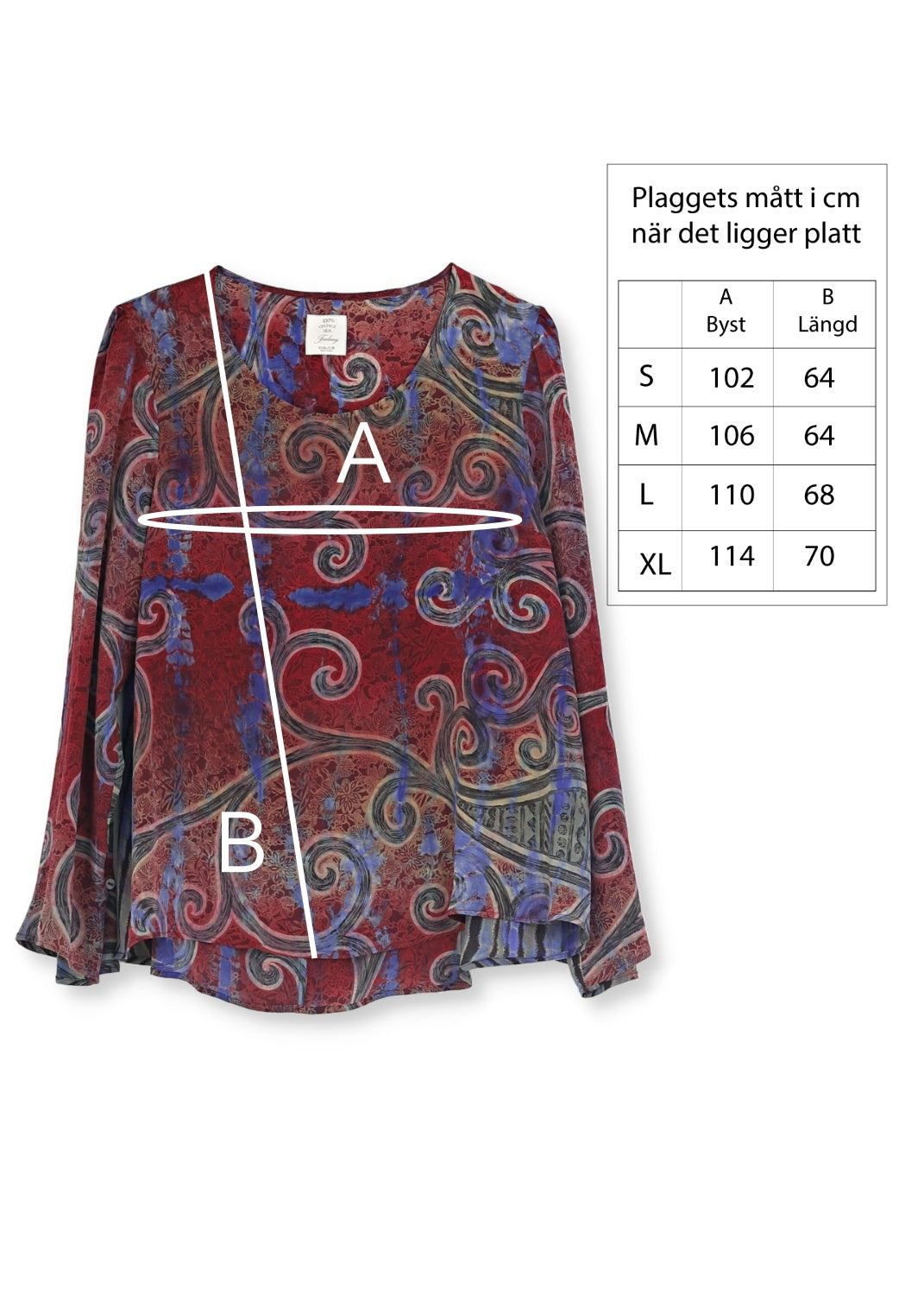 Vintage Sidenblus med rund hals och lång ärm - Ruby red