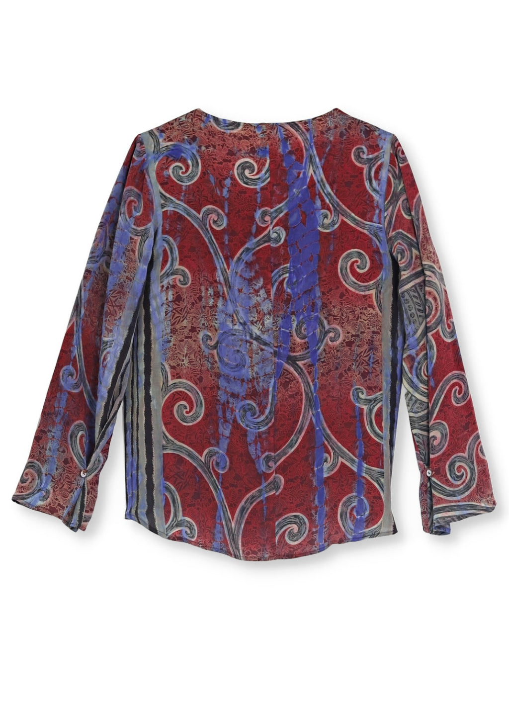 Vintage Sidenblus med rund hals och lång ärm - Ruby red