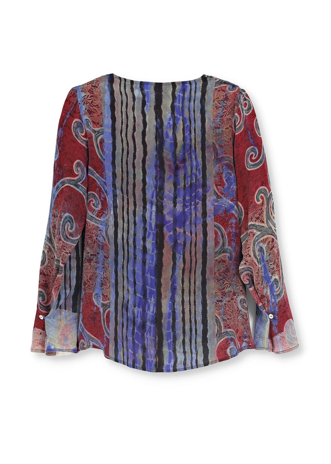 Vintage Sidenblus med rund hals och lång ärm - Ruby red