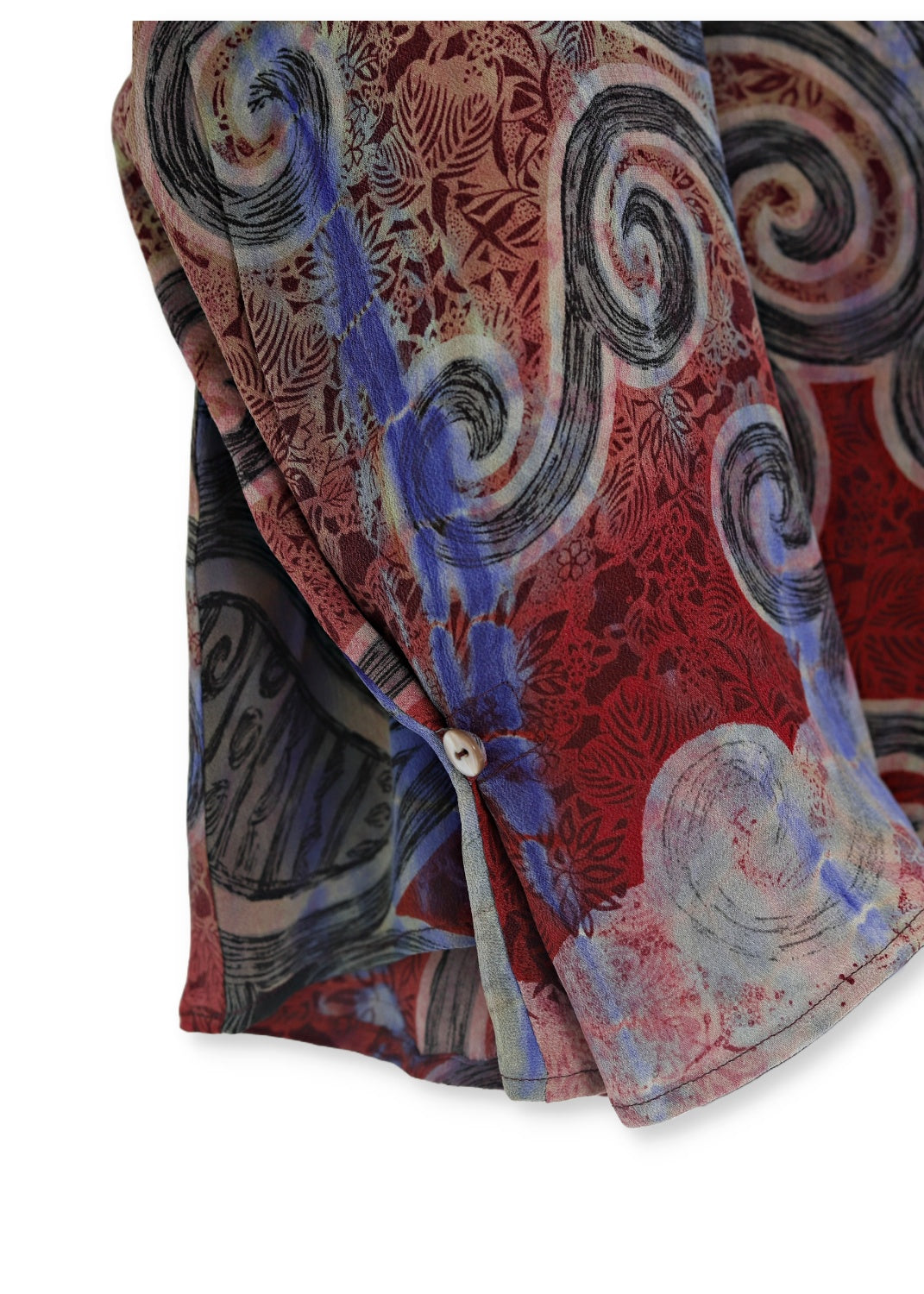 Vintage Sidenblus med rund hals och lång ärm - Ruby red