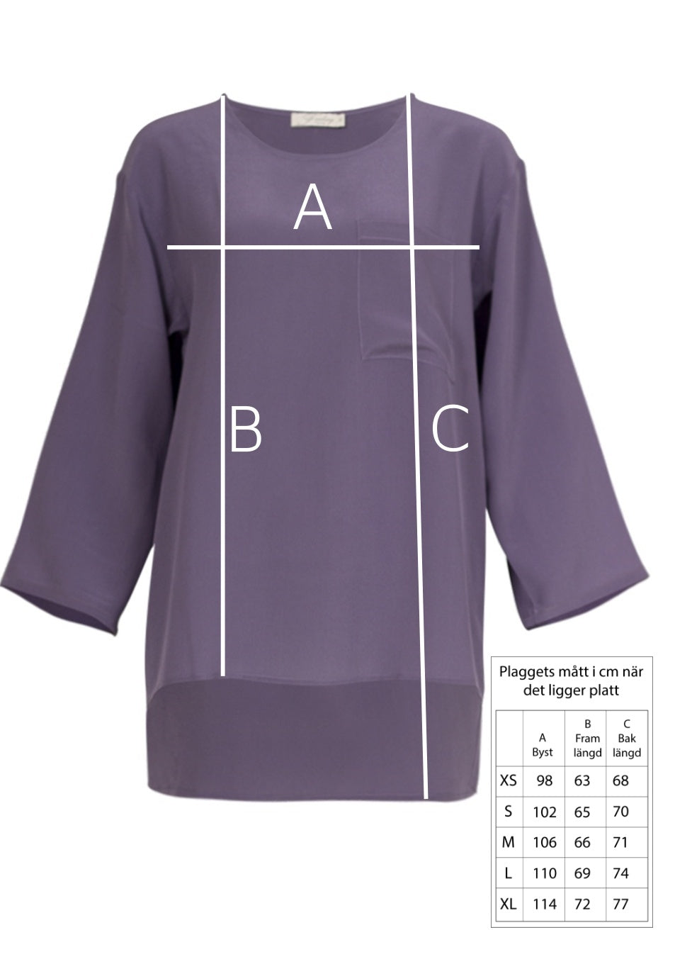 Siden crêpe de chine blus med rund hals - Lavender