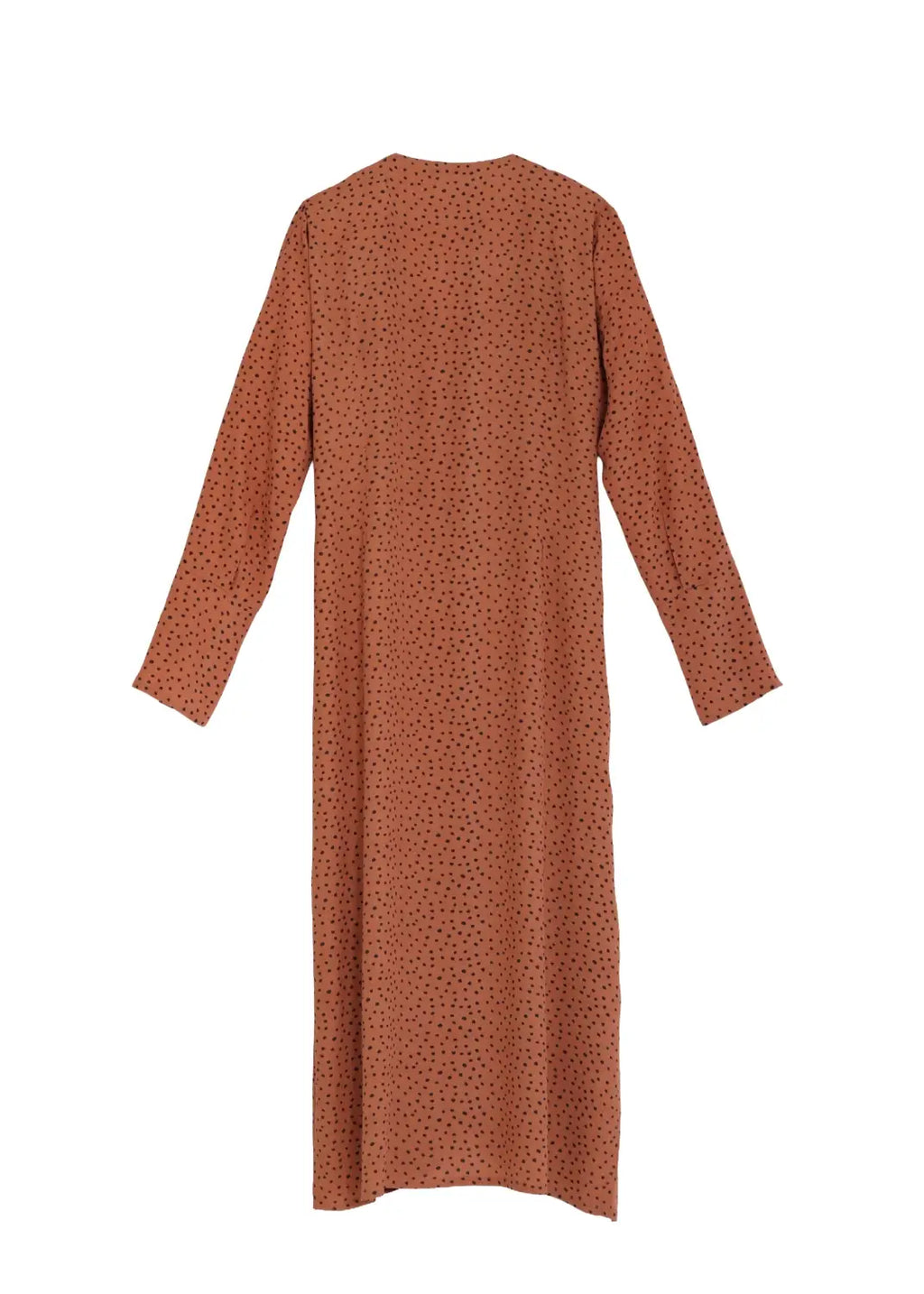 V-ringad lång klänning med ärm – Ruby dress i Cinnamon dot