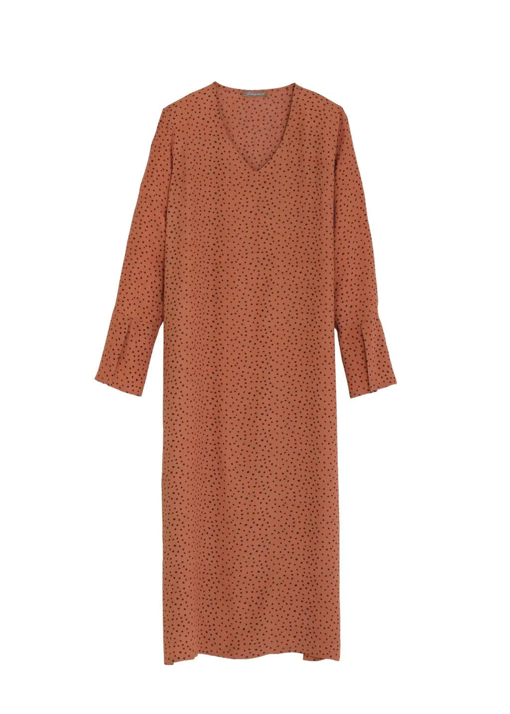 V-ringad lång klänning med ärm – Ruby dress i Cinnamon dot