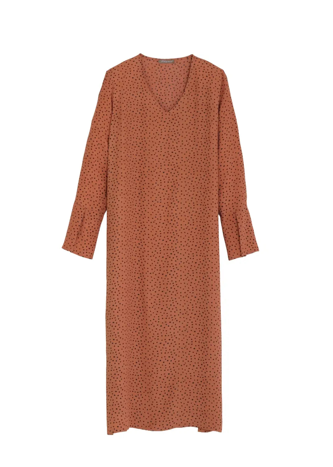 V-ringad lång klänning med ärm – Ruby dress i Cinnamon dot