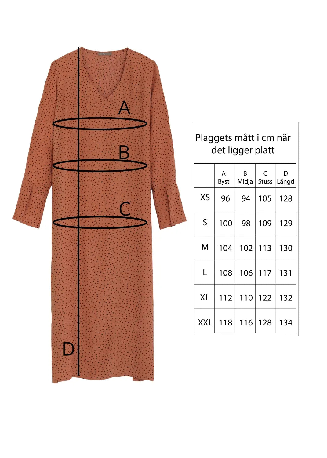 V-ringad lång klänning med ärm – Ruby dress i Cinnamon dot