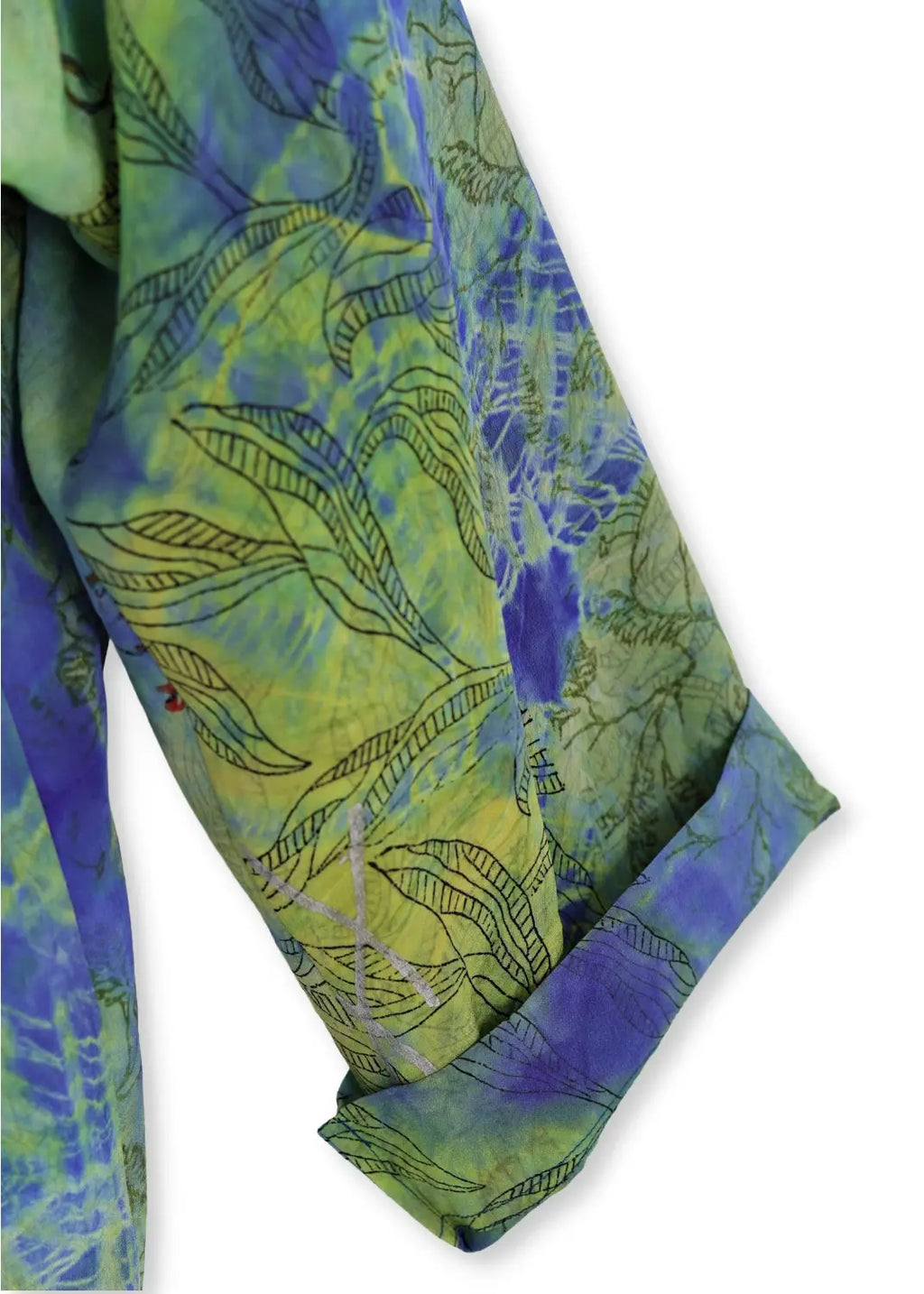 Mjuk fallande ärm i handtryckt sidenkimono