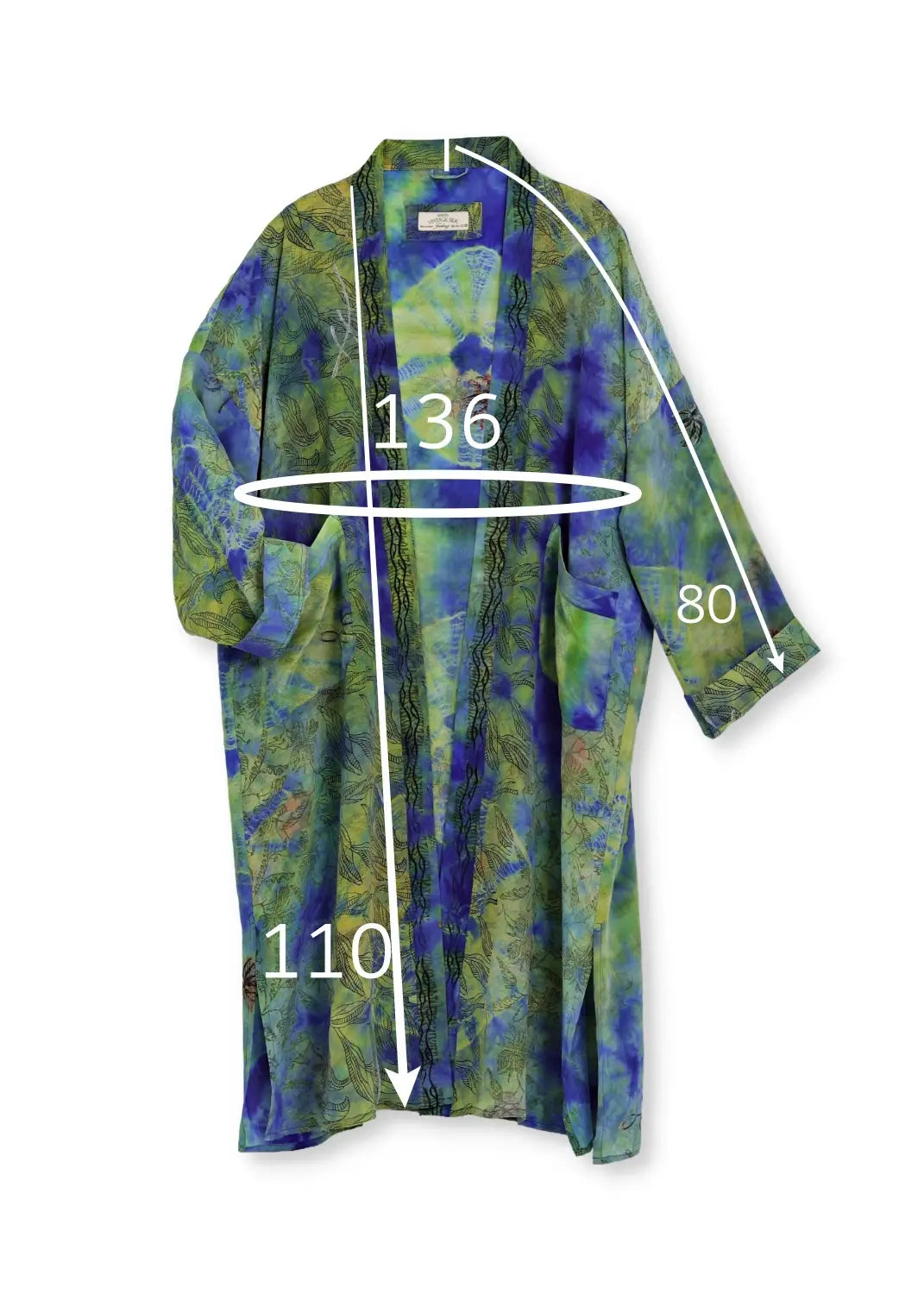 Kimono i handtryckt unikt vintage siden - ocean green 34