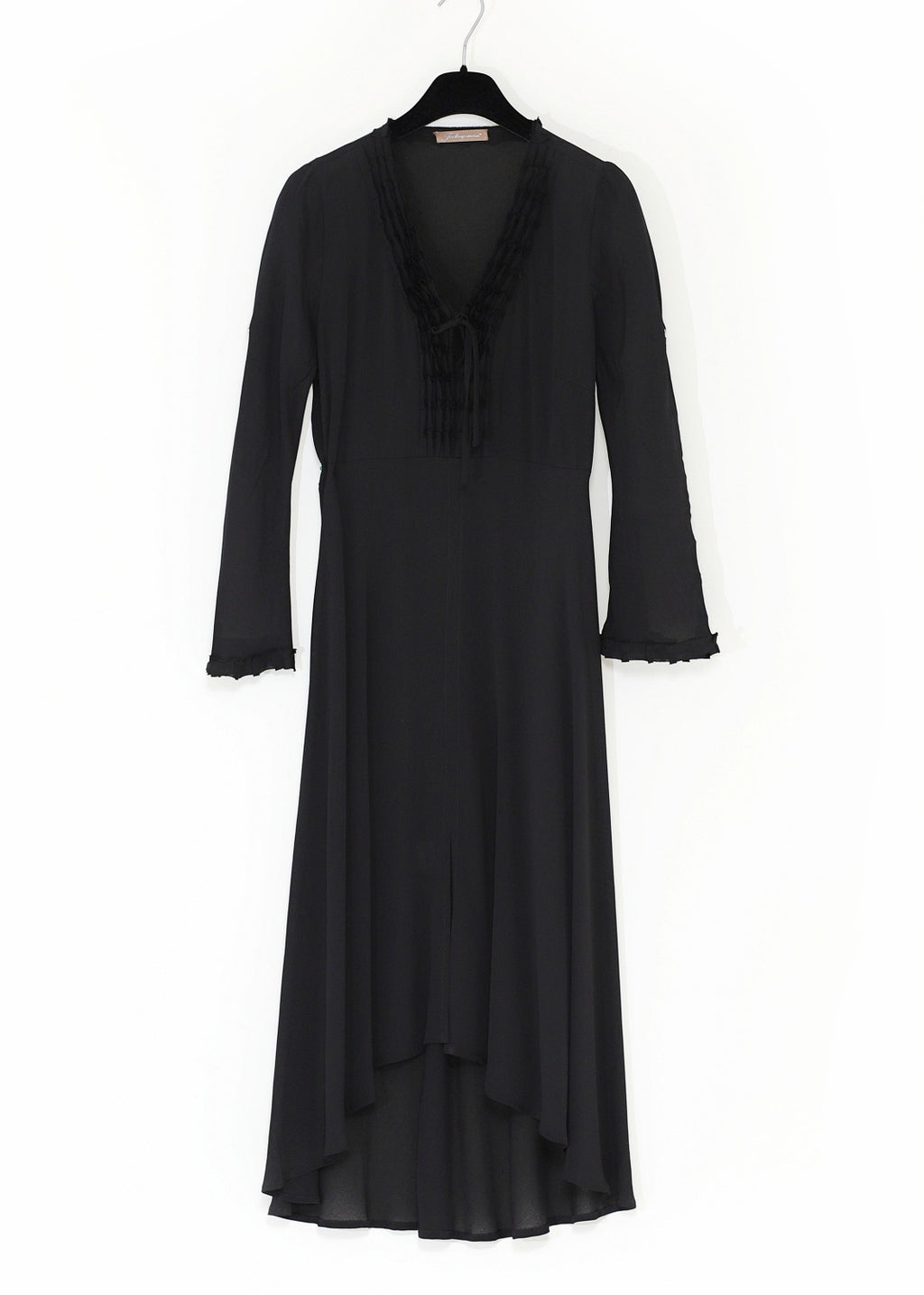 Midilång klänning med ärm i svart crêpe viskos