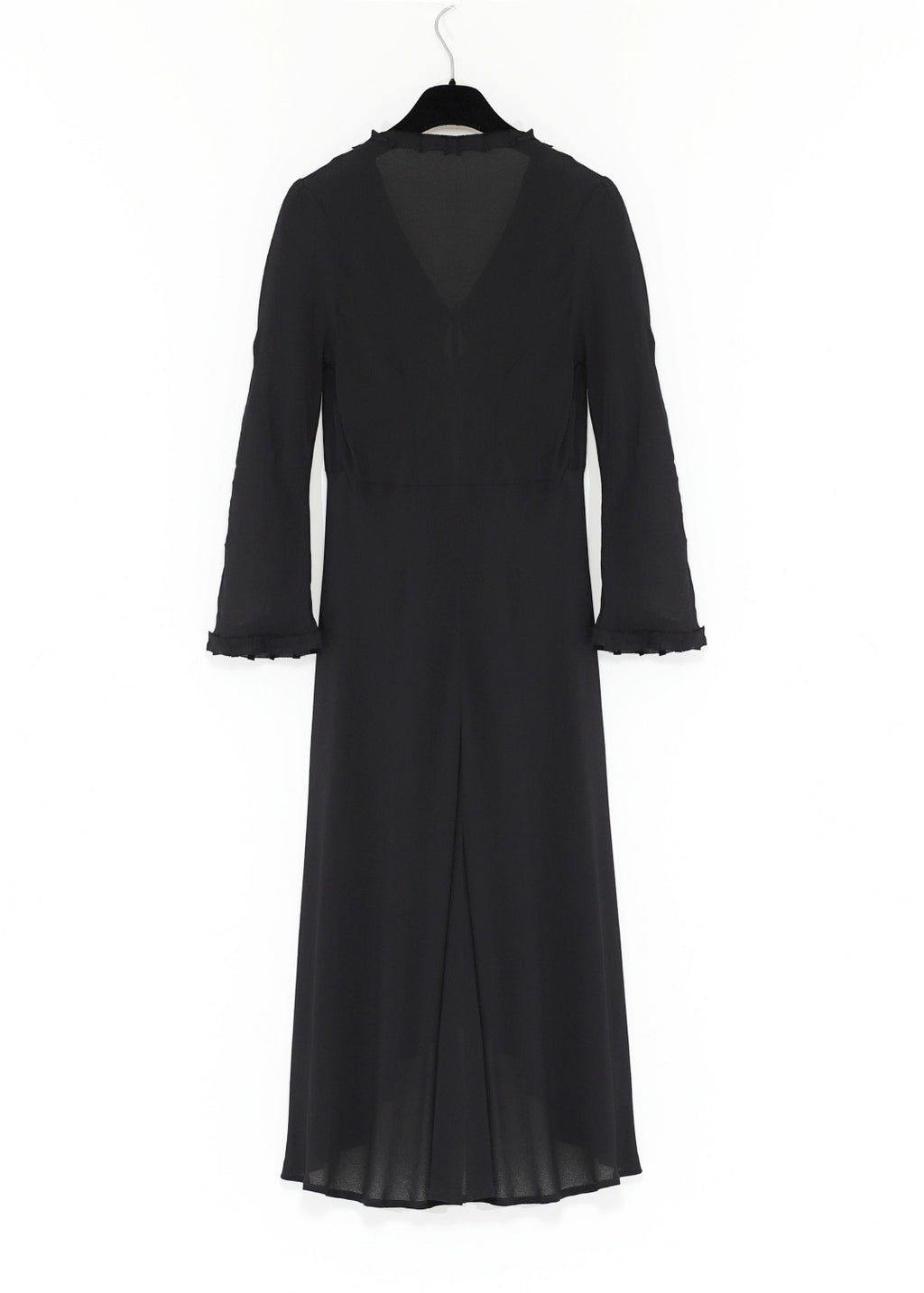 Midilång klänning med ärm i svart crêpe viskos