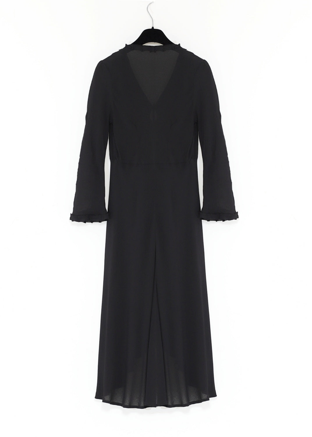 Midilång klänning med ärm i svart crêpe viskos