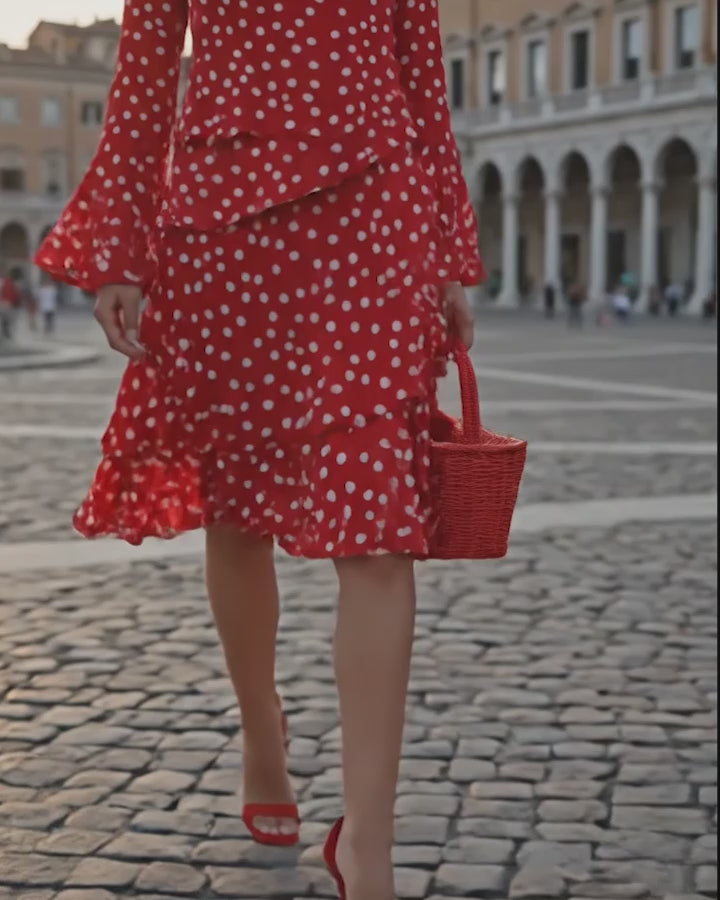 Klänning med volanger i viskos crepe | Lottie Polka dot
