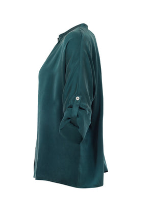 Sidenblus med stå-krage - Emerald green