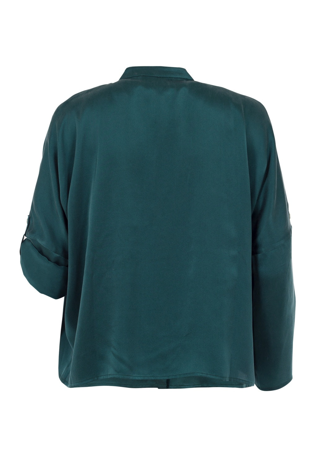 Sidenblus med stå-krage - Emerald green