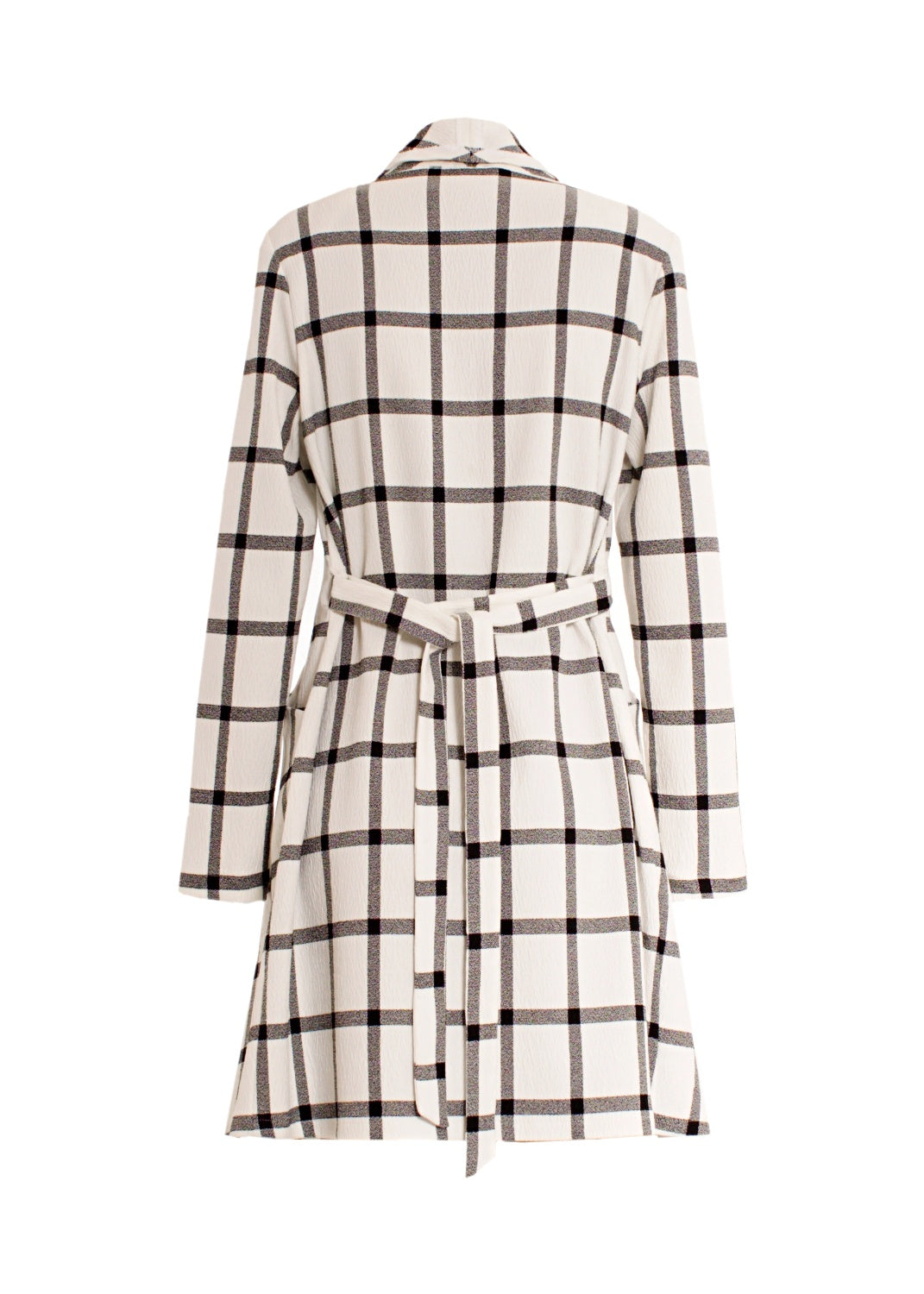 Kort omlott Trench i svart-vit crêpe ruta