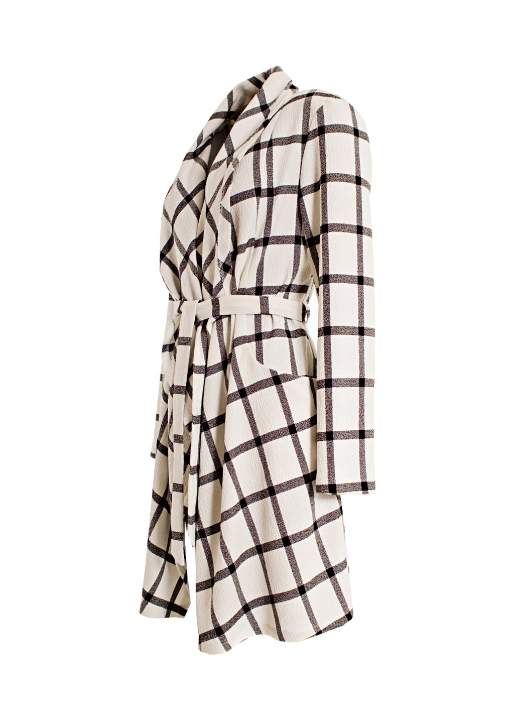 Kort omlott Trench i svart-vit crêpe ruta