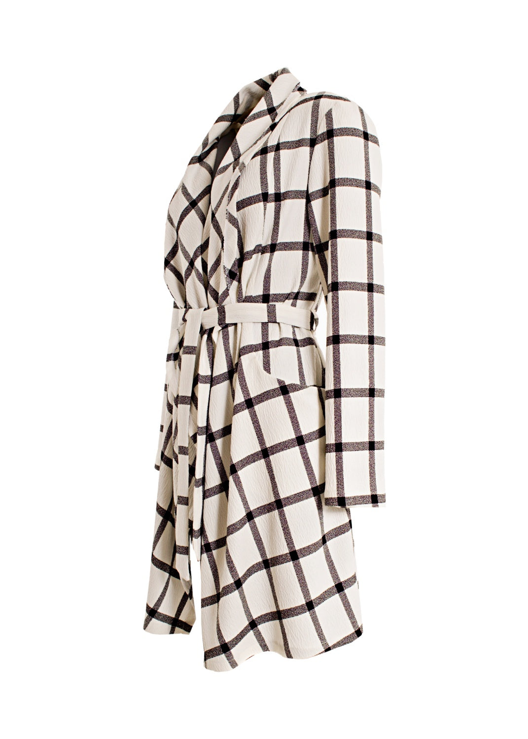 Kort omlott Trench i svart-vit crêpe ruta