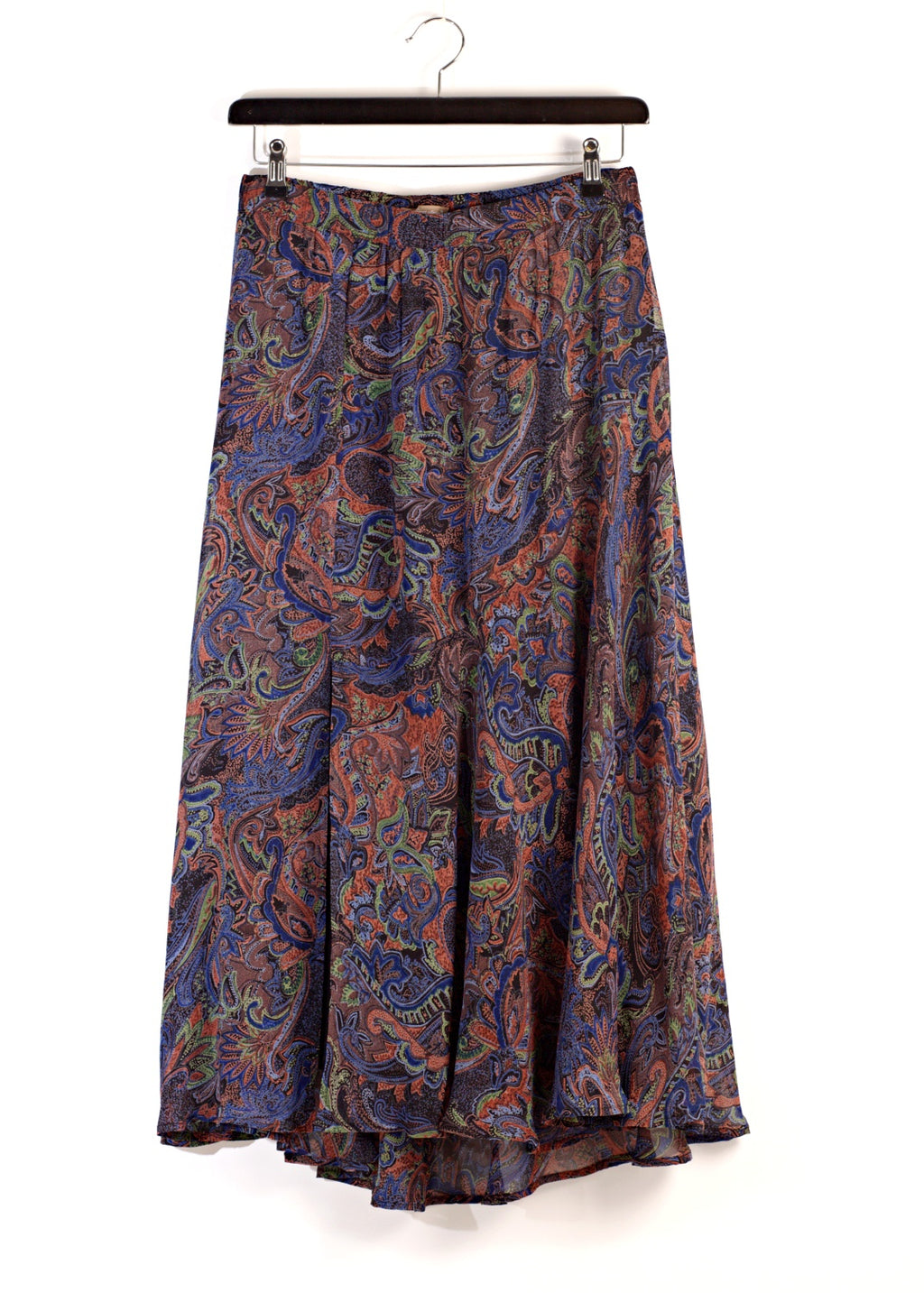 Maxi lång kjol i viskos crêpe georgette - Blue-Brown paisley