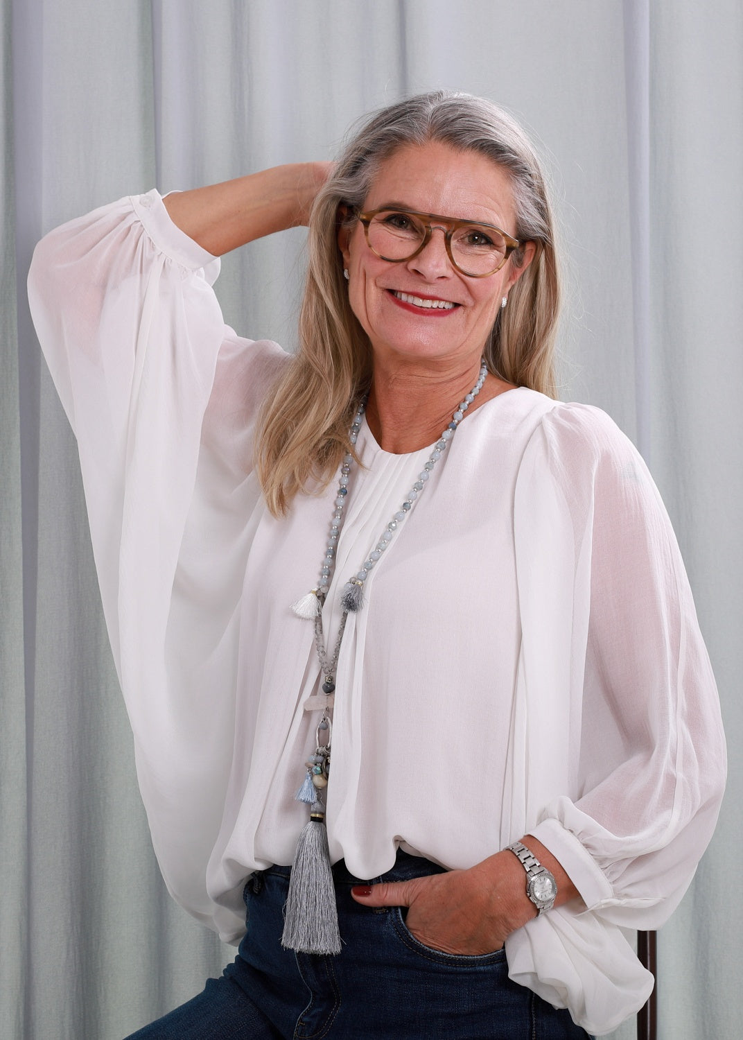 Stilfull georgette blus med fjärils ärmar